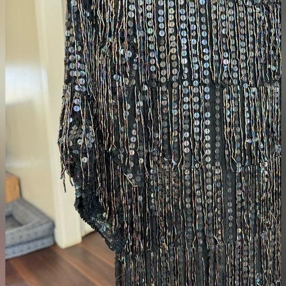 Vintage 100% Silk 3/4 Length Beaded Sequin Fringe Dress Size Medium - Picture 2 of 5